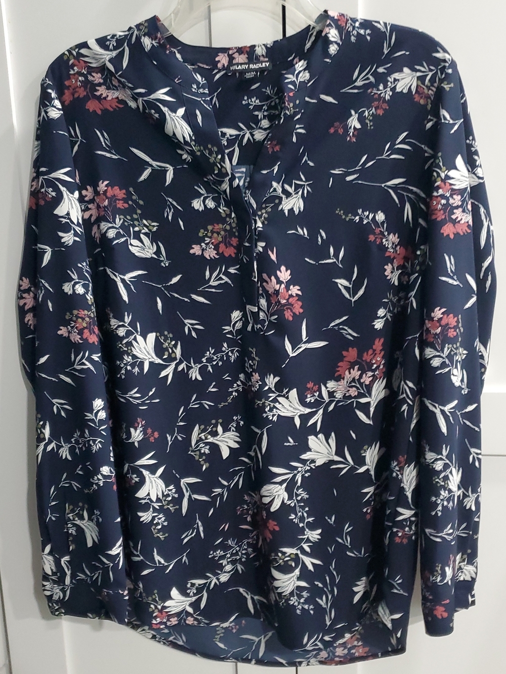 Hilary Radley Navy Floral Long-Sleeve Henley Blouse